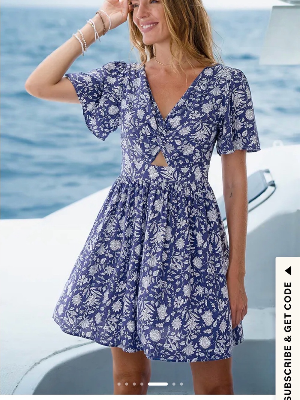 Floral Twist-Front Blue Dress CUPSHE